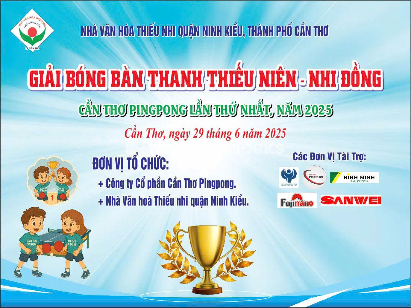 Giải Bóng bàn Thanh thiếu niên - Nhi đồng Cần Thơ Pingpong lần I 2025